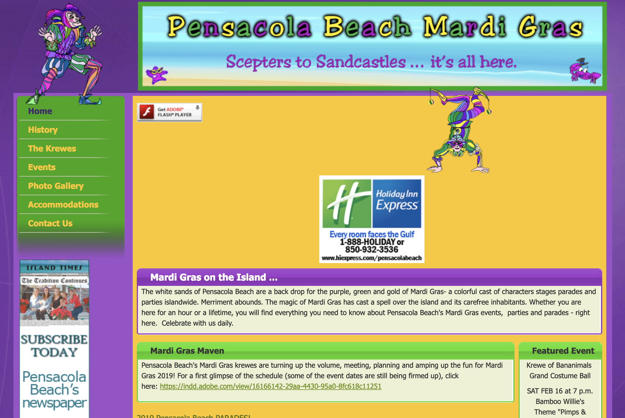 Pensacola Beach Mardi Gras website screenshot