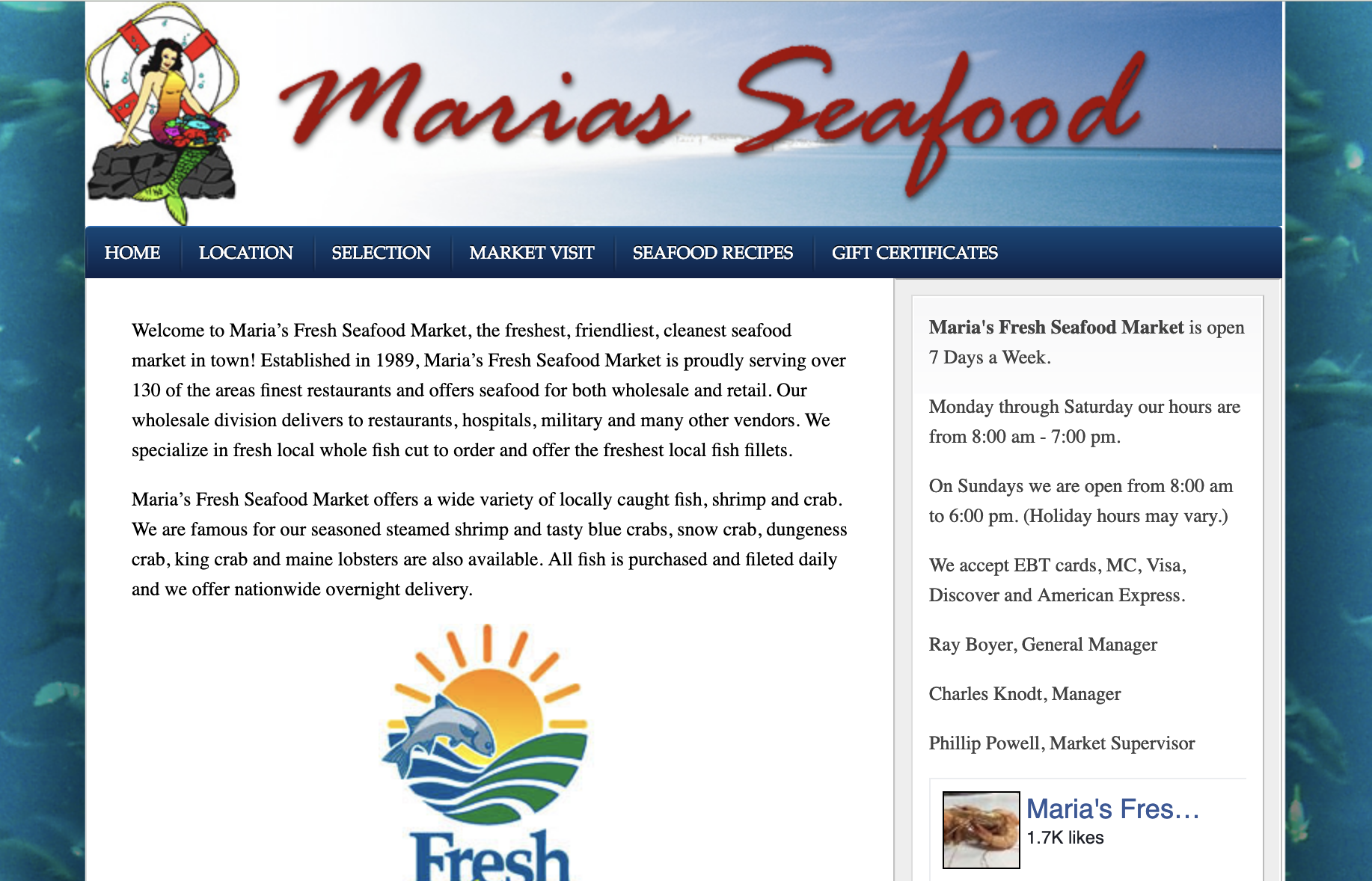 Maria's Seafood website screenshot